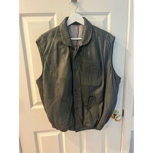 Vintage Zerimar Mens Gray Leather Retro Utility Vest sz 54 3XL EUC